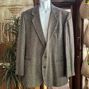 Gallery Haggar Vintage 90s Wool Suit Jacket 46 | Gray Herringbone Sport Coat USA